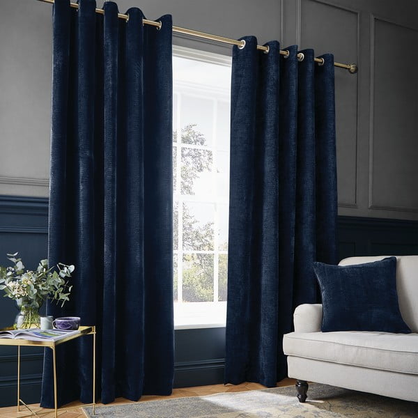 Tende in set termoisolanti blu scuro in ciniglia 2 pz 229x183 cm Selene Luxury Chenille – Hyperion-image-1