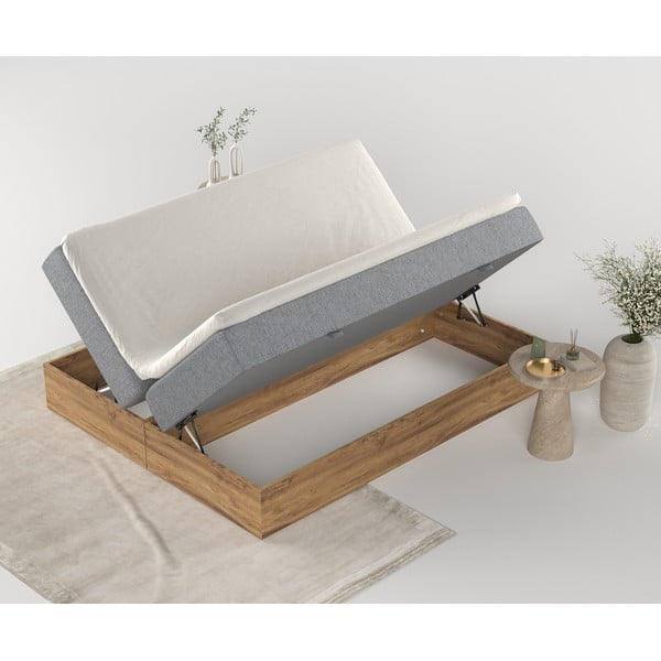 Letto boxspring con contenitore in colore grigio-naturale 200x200 cm Faro - Maison de Rêve-image-2