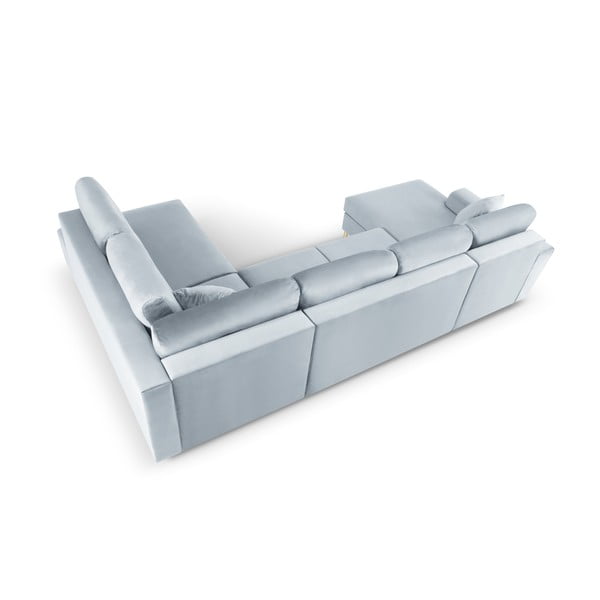 Divano angolare azzurro allungabile e con contenitore (con penisola a destra/a U) con rivestimento in velluto Kyoto – Cosmopolitan Design-image-4