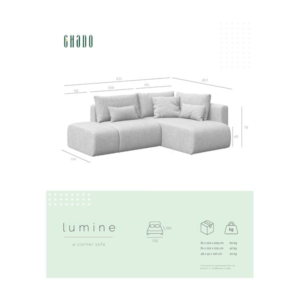Divano angolare in grigio chiaro allungabile/con contenitore (con penisola a destra/con chaise lounge) Lumine – Ghado-image-4