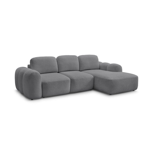 Divano angolare grigio allungabile/con contenitore (con penisola a destra/con chaise lounge) con rivestimento in bouclé Montaigne – Bobochic Paris-image-3