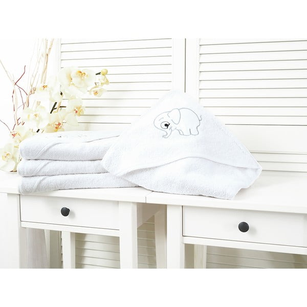 Asciugamano per bambini in spugna bianca con cappuccio 90x100 cm Baby - B.E.S.
