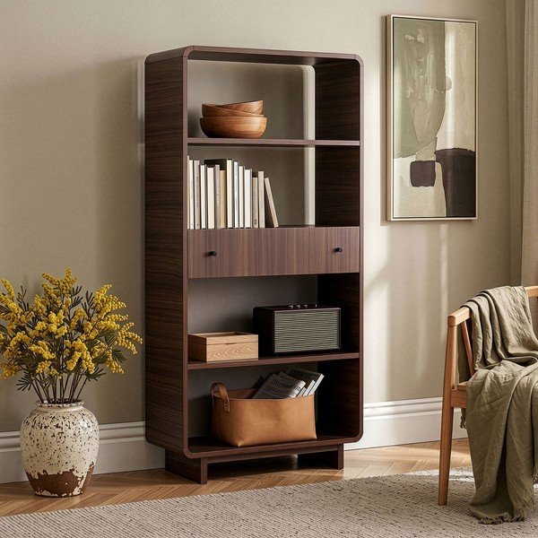 Libreria colore naturale scuro con effetto noce 78x153x34 cm Senza – Nordure-image-2