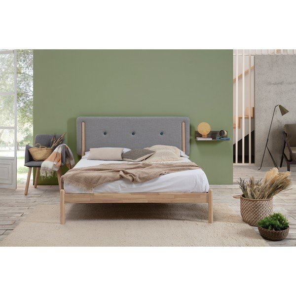 Letto in legno con testiera grigia , 140 x 190 cm Annie - Marckeric-image-1