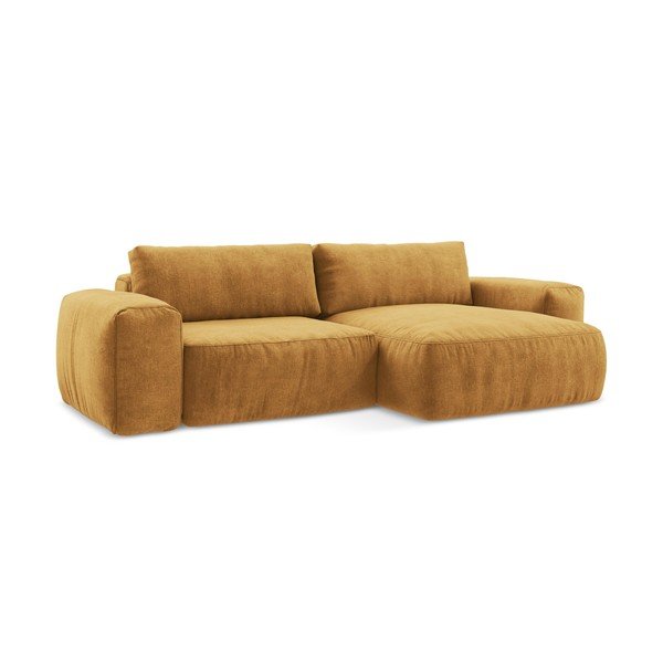 Divano angolare color senape allungabile (con penisola a destra/con chaise lounge) con rivestimento in ciniglia Kuki – Makamii-image-2