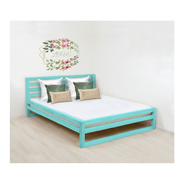 Tyrkysově modrá dřevěná dvoulůžková postel Benlemi DeLuxe, 200 x 180 cm