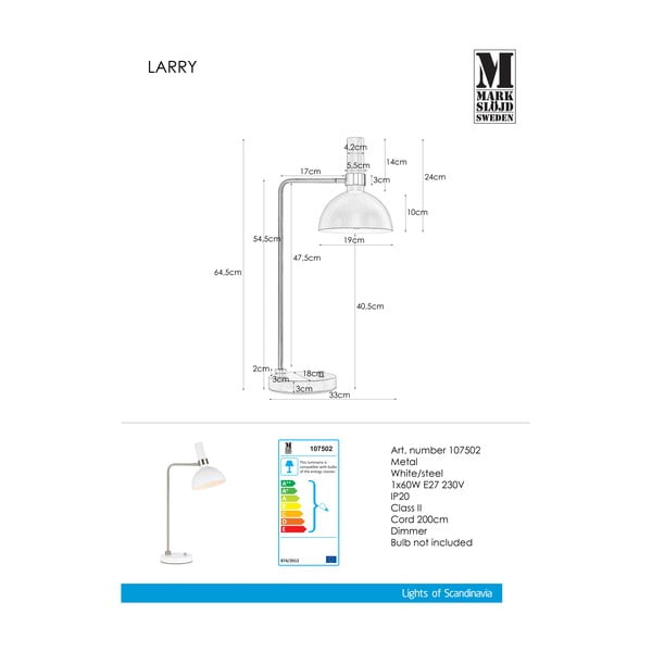 Lampada da tavolo bianca Larry - Markslöjd-image-3