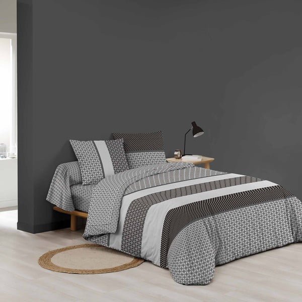 Set copripiumino e federa bianco e nero in cotone per letto matrimoniale ed esteso con lenzuolo incluso/6 pezzi 240x220 cm Meiko – douceur d'intérieur-image-4