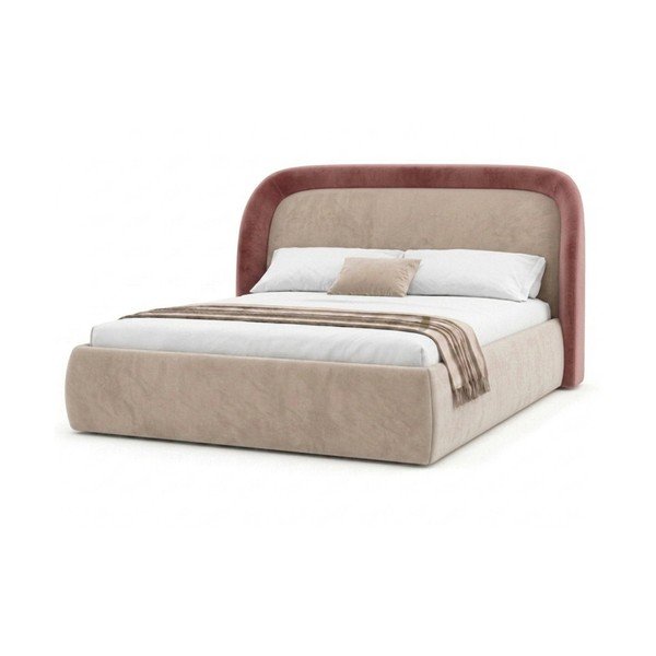 Letto matrimoniale imbottito rosa con contenitore con rete inclusa 180x200 cm Sam – Bobochic Paris