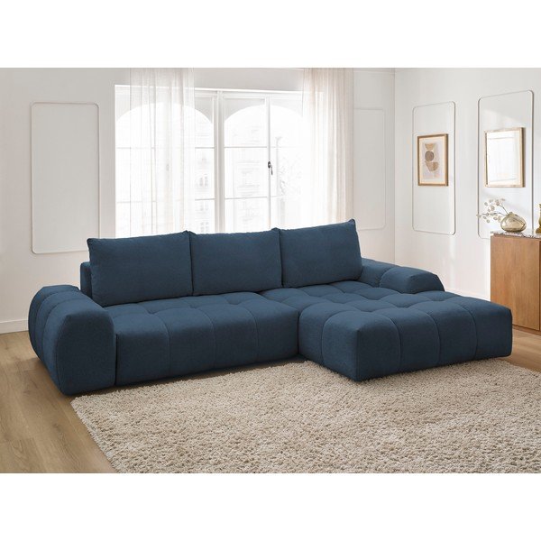 Divano angolare blu scuro allungabile e con contenitore (penisola a destra/chaise lounge) con rivestimento in ciniglia Everest – Bobochic Paris-image-1