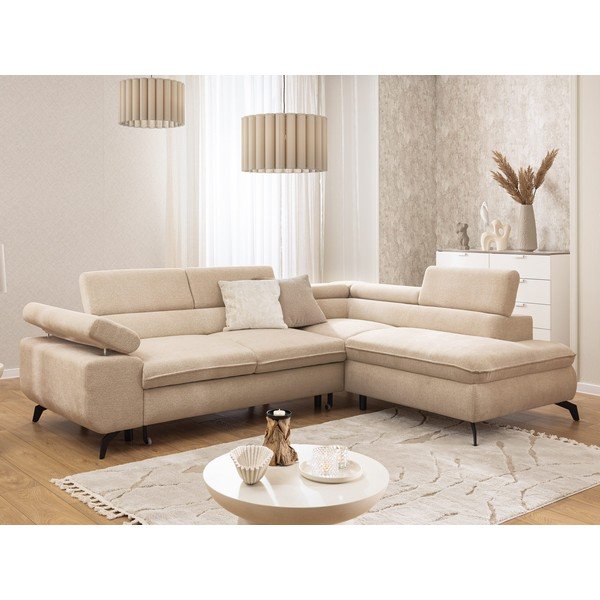 Divano angolare beige (con penisola a destra/a L) con rivestimento in ciniglia Marbeya  – Ropez-image-1