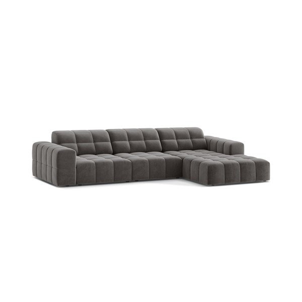 Divano angolare grigio (con penisola a destra/con chaise lounge) con rivestimento in velluto Chicago – Cosmopolitan Design-image-1