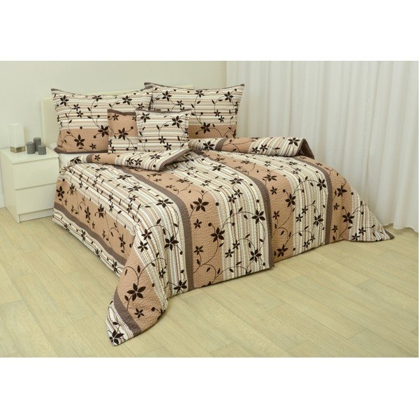 Biancheria da letto singola in crêpe esteso marrone e beige 140x220 cm Flowers - Unknown