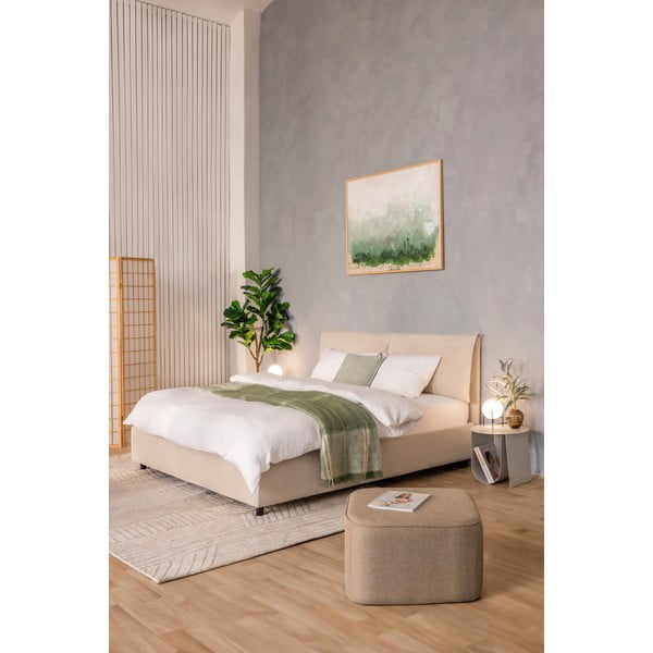 Letto matrimoniale imbottito beige con contenitore con rete inclusa 180x200 cm Myra Pillow – Bonami Selection-image-1