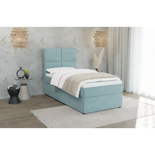 Letto singolo imbottito con contenitore azzurro con materasso e topper inclusi 100x200 cm Lena – Ropez-image-1