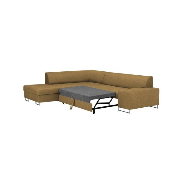 Medově žlutá rohová rozkládací pohovka s nohami ve stříbrné barvě Cosmopolitan Design Orlando, levý roh-image-4