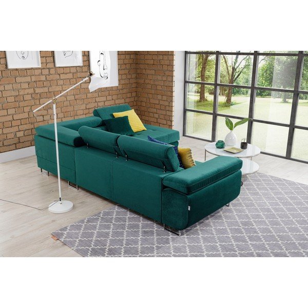 Divano angolare verde allungabile/con contenitore (con penisola a destra/a L) e rivestimento in velluto Anton – ELTAP-image-4