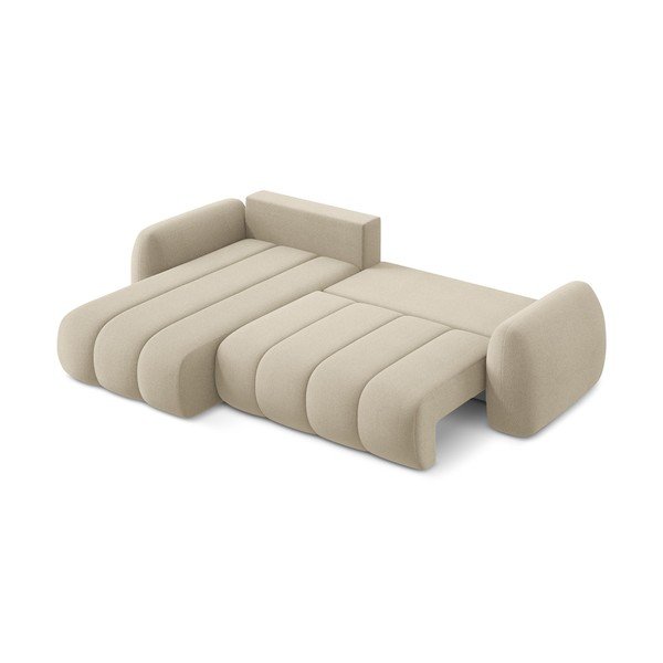 Divano angolare marrone chiaro allungabile/con contenitore (con penisola a sinistra/con chaise lounge) con rivestimento in bouclé Pele – Makamii-image-4