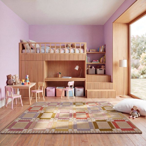 Tappeto di colore naturale in lana tessuto a mano 140x200 cm Quadro Wool – Flair Rugs-image-2