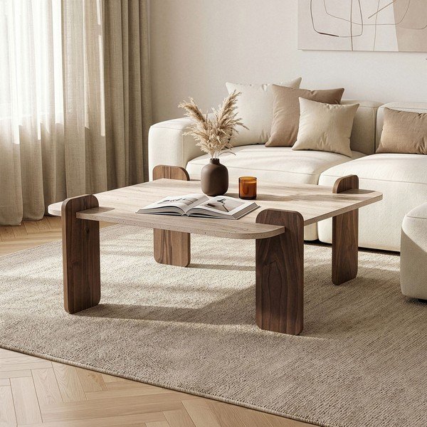 Tavolino da salotto beige 90x90 cm Marais – Nordure-image-1
