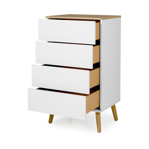 Cassettiera bianca con gambe in rovere e 4 cassetti , larghezza 55 cm Dot - Tenzo-image-3