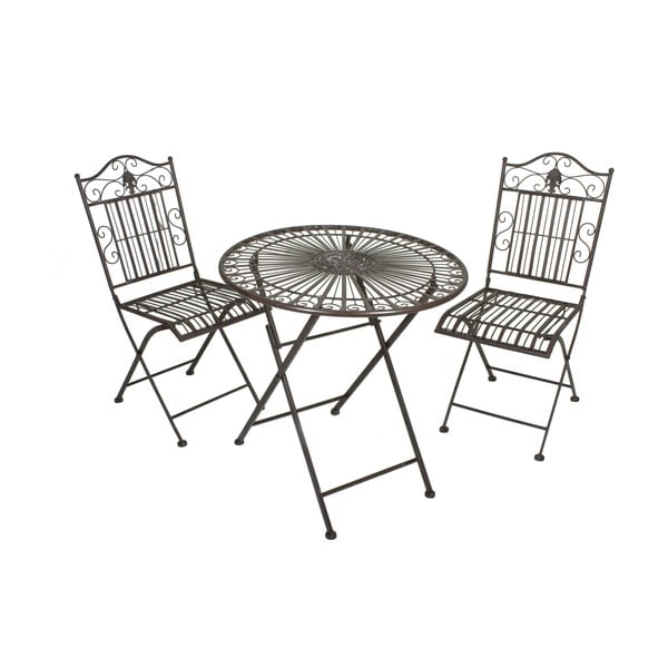 Set da pranzo da giardino in marrone scuro in metallo per 2 persone – Garden Pleasure-image-3