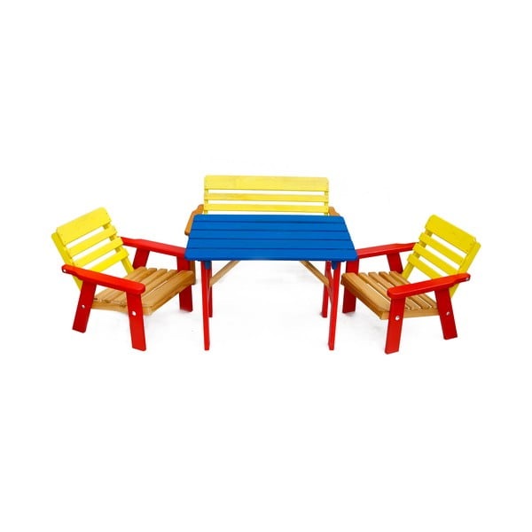 Set da pranzo per bambini da giardino in legno di pino per 4 persone Kasia - Rojaplast