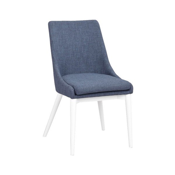 Sedia da pranzo imbottita blu con gambe bianche Bea - Rowico