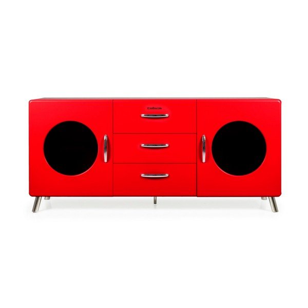 Cassettiera rossa con fori in vetro Cobra, larghezza 163 cm - Tenzo