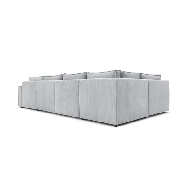 Divano angolare a U in velluto a coste grigio chiaro, angolo sinistro Nihad modular - Bobochic Paris-image-4