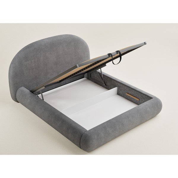 Letto matrimoniale imbottito grigio con contenitore con rete inclusa 180x200 cm Maumere – Maison de Rêve-image-1