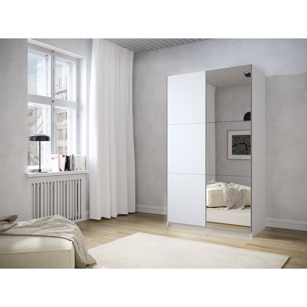 Armadio bianco con specchio e ante scorrevoli 122x215 cm Lisburn - Cosmopolitan Design-image-1