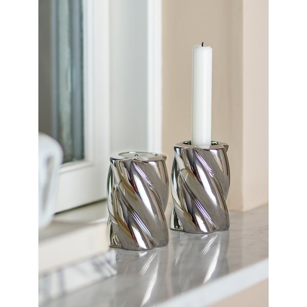 Portacandele in set in gres 2 pz Silvia – Bloomingville-image-1