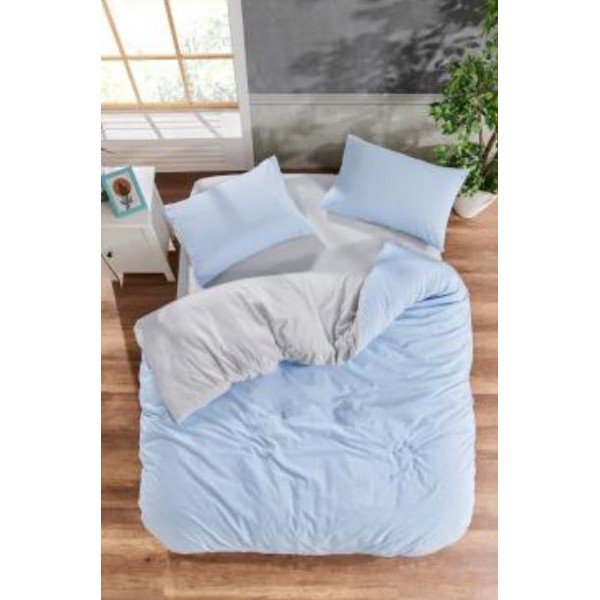 Set copripiumino e federa blu e grigio in cotone renforcé per letto matrimoniale/esteso con lenzuolo incluso 4 pz 200x220 cm – Mila Home