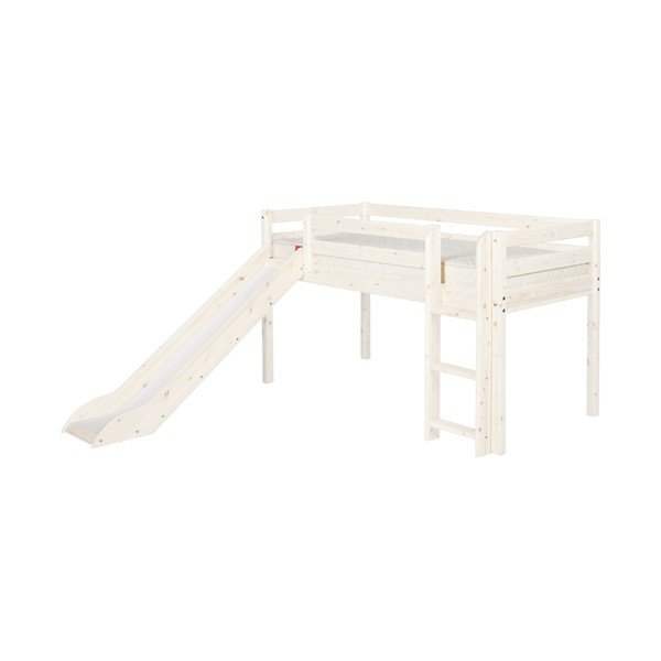 Letto in pino bianco medio alto con scivolo , 90 x 200 cm Classic - Flexa