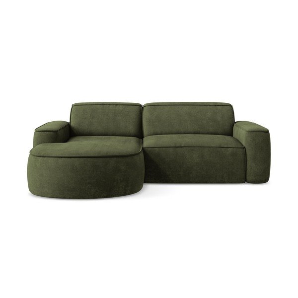 Divano angolare verde (con penisola a sinistra/con chaise lounge) con rivestimento in ciniglia Omao – Makamii