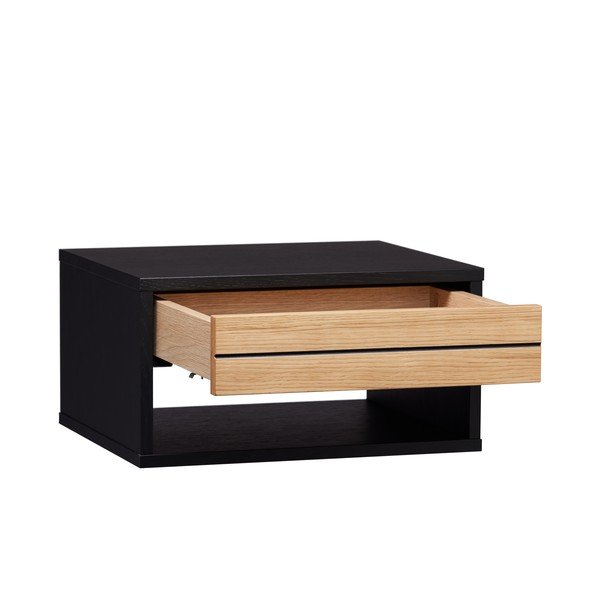 Comodino nero/di colore naturale con effetto rovere da parete Stripe – Woodman-image-1
