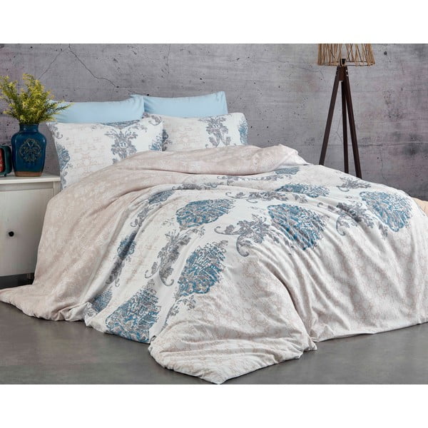 Biancheria da letto singola in cotone blu-beige 140x200 cm Daisy - Mijolnir