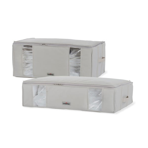 Set di 2 scatole portaoggetti sotto il letto beige con sacchetti sotto il letto XXL per l'imballaggio sottovuoto Life - Compactor