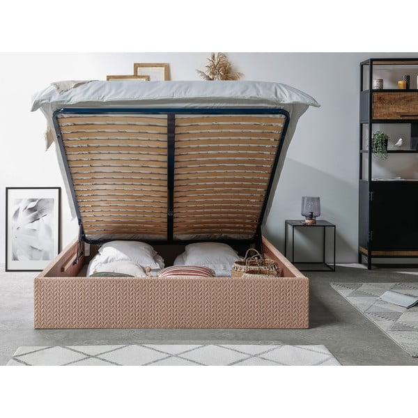 Letto matrimoniale imbottito rosa con vano contenitore con griglia 160x200 cm Adele - Bobochic Paris-image-3