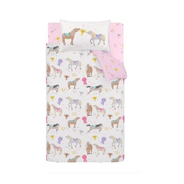 Set copripiumino e federa da bambini rosa/color crema per letto singolo 135x200 cm Happy Horses – Catherine Lansfield