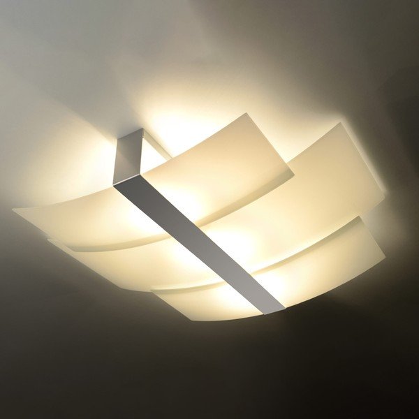 Lampada da soffitto bianca con paralume in vetro 53x61 cm Marett - Sollux-image-1