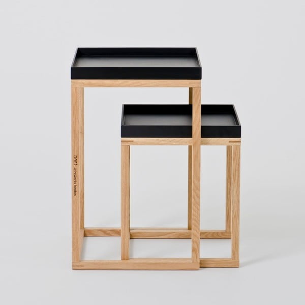 Set di 2 tavolini in rovere con piano nero Rovere Nest - Wireworks-image-2