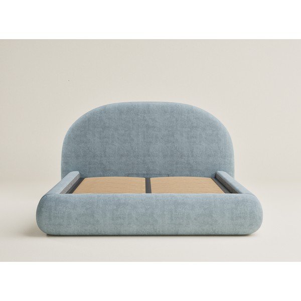 Letto matrimoniale imbottito azzurro con contenitore con rete inclusa 140x200 cm Maumere – Maison de Rêve-image-1