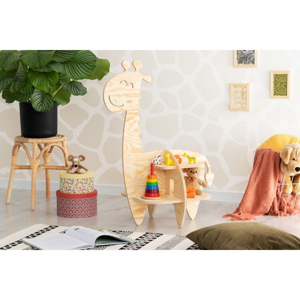 Libreria per bambini in pino decorato in colore naturale 90x60 cm Giraffe - Adeko