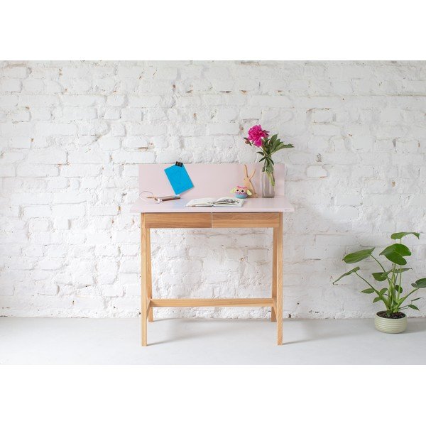 Scrivania rosa con base in legno di frassino, lunghezza 85 cm Luka - Ragaba-image-2