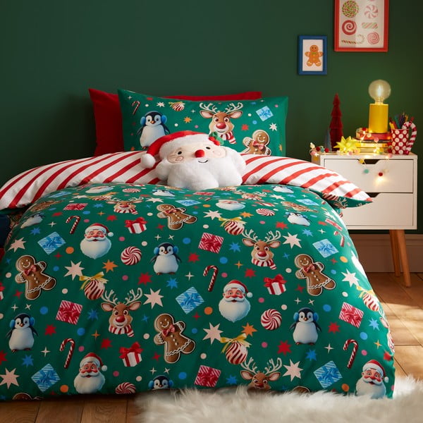 Set copripiumino e federa verde per letto matrimoniale 200x200 cm Christmas Icons – Catherine Lansfield