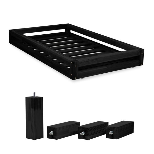 Set di cassetti neri sotto il letto e 4 gambe allungate, per letto 80 x 160 cm - Benlemi
