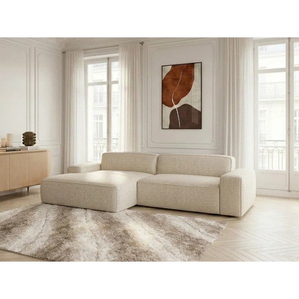 Divano angolare beige allungabile/con movimento relax elettrico (con penisola a sinistra) Abel – Bobochic Paris-image-1