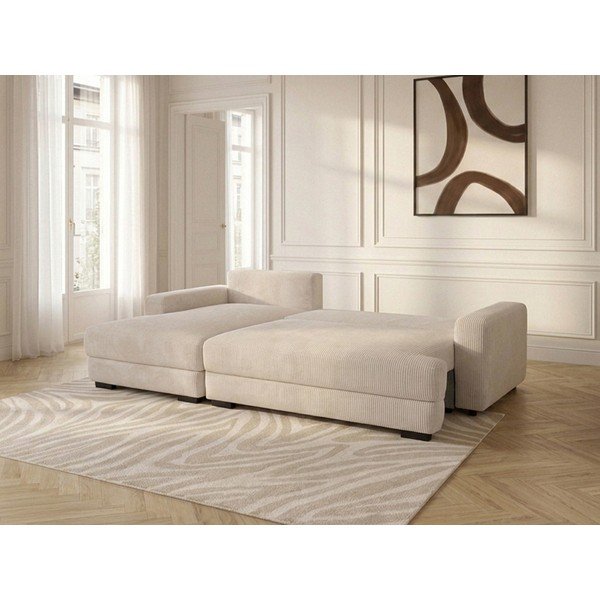 Divano angolare beige allungabile/con contenitore (con penisola a sinistra/con chaise lounge) con rivestimento in velluto a coste Campi – Bobochic Paris-image-2